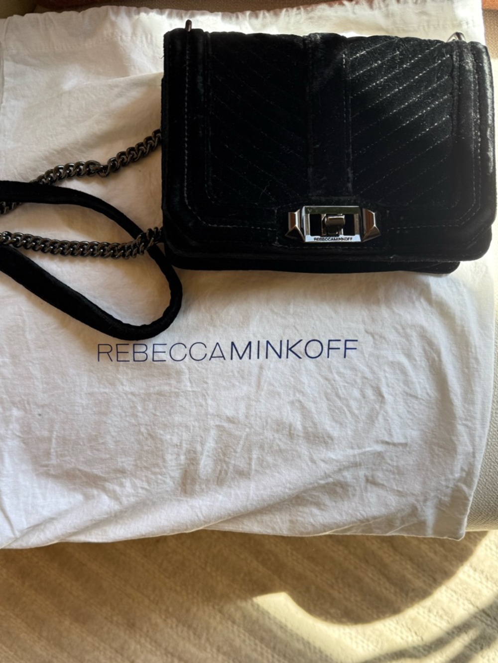 Rebecca Minkoff Black Quilted Velvet Chain Crossbody